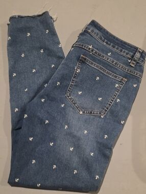 Tribal Jeans Ankle Jegging Blue Anchor Print Raw Hem Stretch Jeans Women's 10
